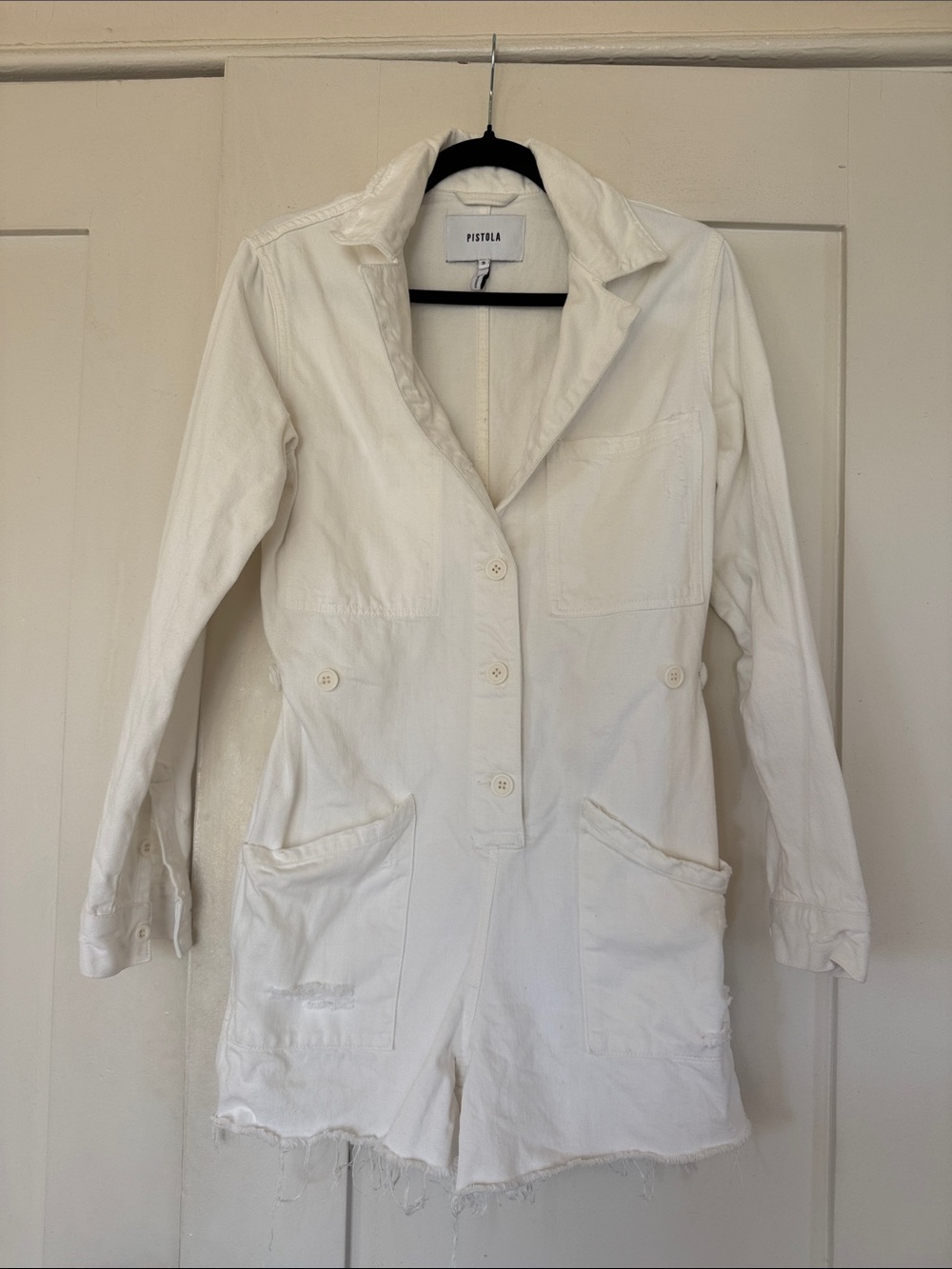 pistola White Button-Front Utility Romper Jacket